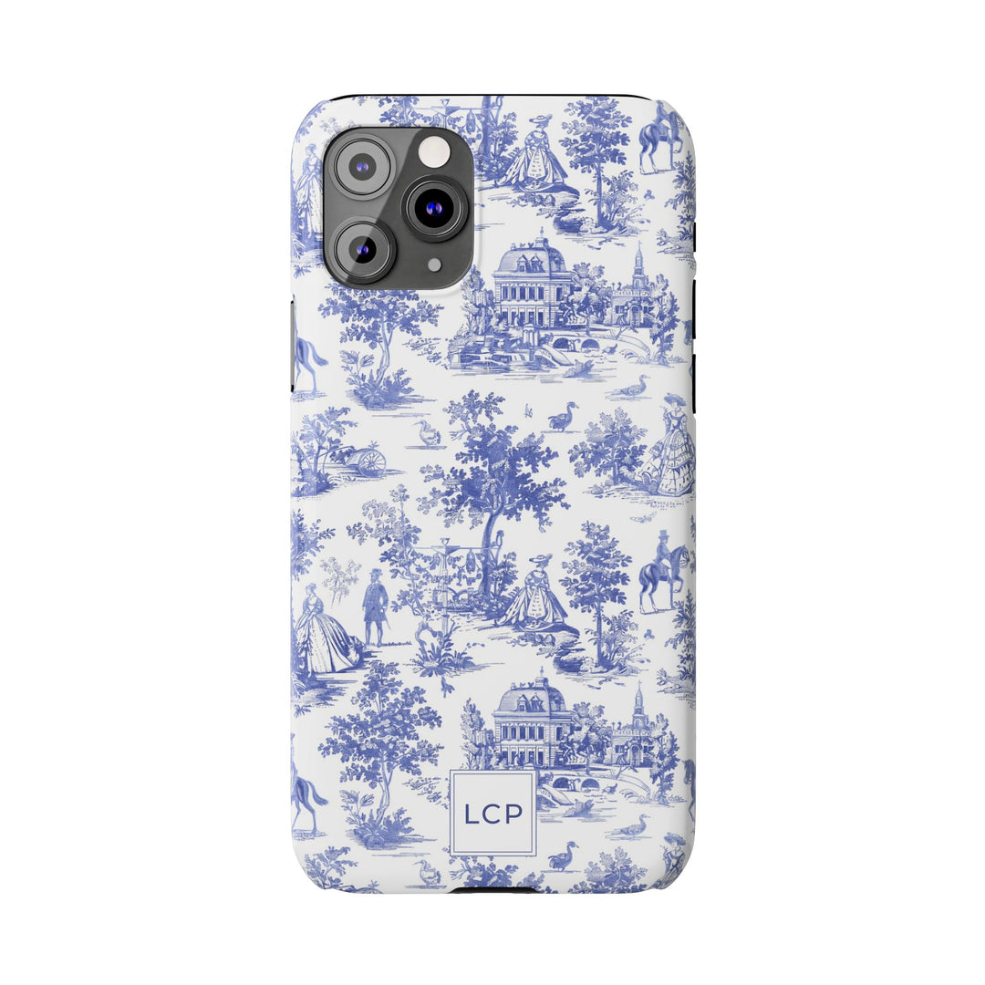 Slim Personalized Slim Blue Vintage French Toile Cute Phone Cases for Iphone 16 Pro Max | iPhone 15 Case | iPhone 15 Pro Max Case, Iphone 14, Iphone 14 Pro Max, Iphone 13 12 11 8 7 - Studio40ParkLane