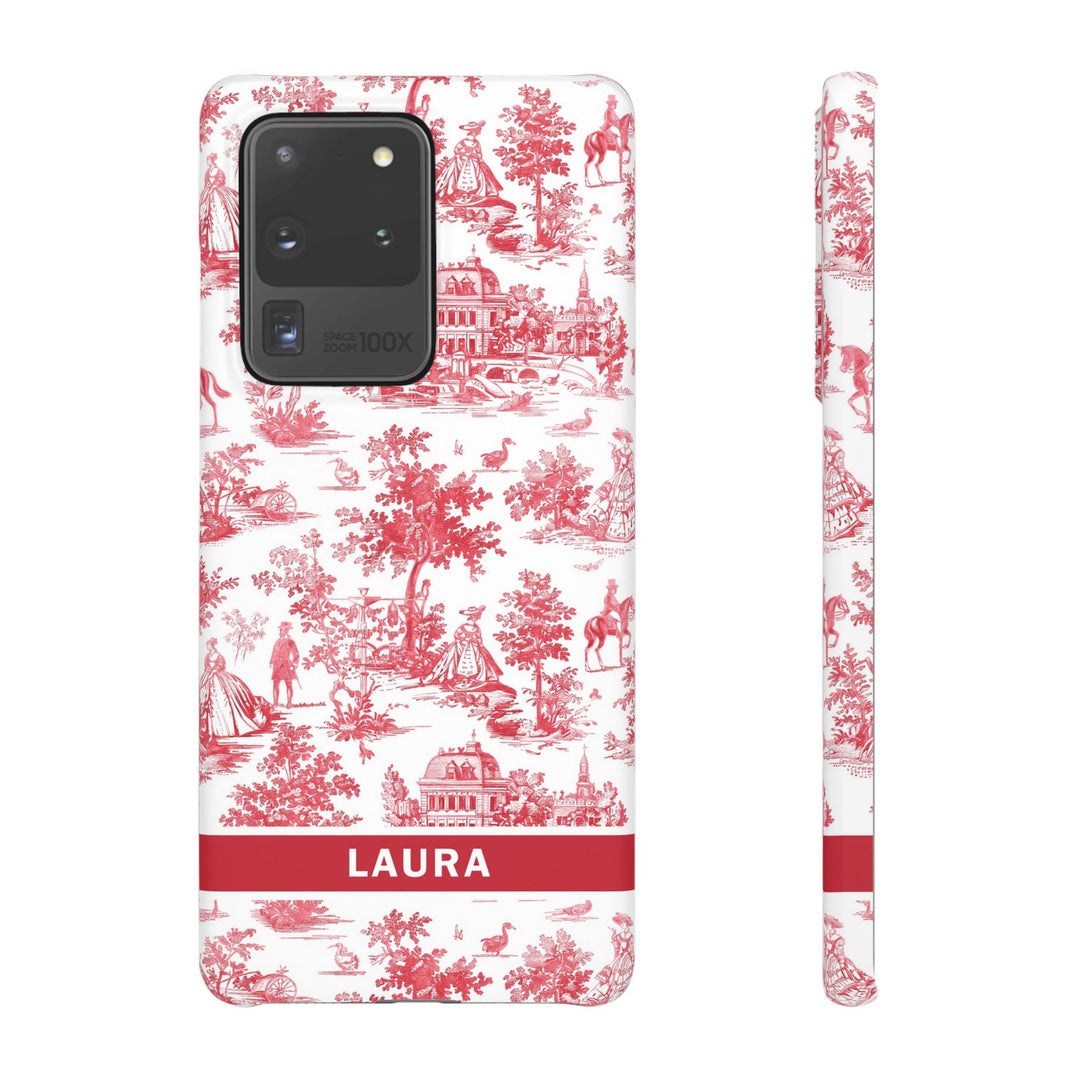 Snap French Toile Personalized Initial Custom Gift for Her Cute Phone Cases for Samsung S24, S23, S22, S21, S20, Plus and Ultra and Iphone, 16, 15, 14, 13, 12, 11. 10 - Studio40ParkLane