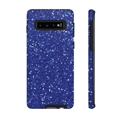 Chic Blue Faux Play on Glitter Effect Cute Phone Case, for IPhone 16 pro Max | Iphone 15, Iphone 14, IPhone 13 Case, 11 8 7, Samsung Galaxy S24, S23, S22, S21, 2 Layer Protection