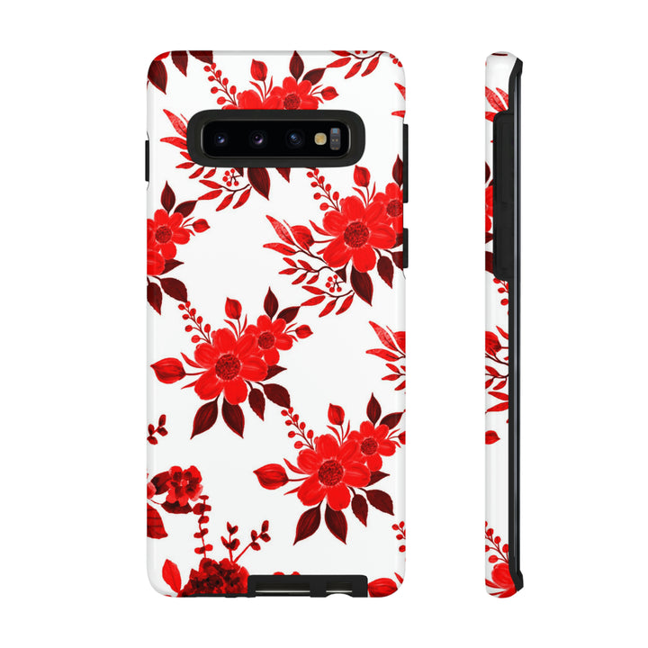 Cute Samsung Phone Case | Aesthetic Samsung Phone Case | Galaxy S23, S22, S21, S20 | Red White Flowers, Protective Phone Case - Studio40ParkLane