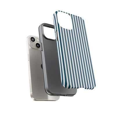Tough Premium Teal Blue Stripes Phone Case Gift for Her - For Apple iPhone 16 Pro Max 16e iPhone 15 Pro iPhone Iphone 14 Plus 13 Pro 12 SE XR - Studio40ParkLane