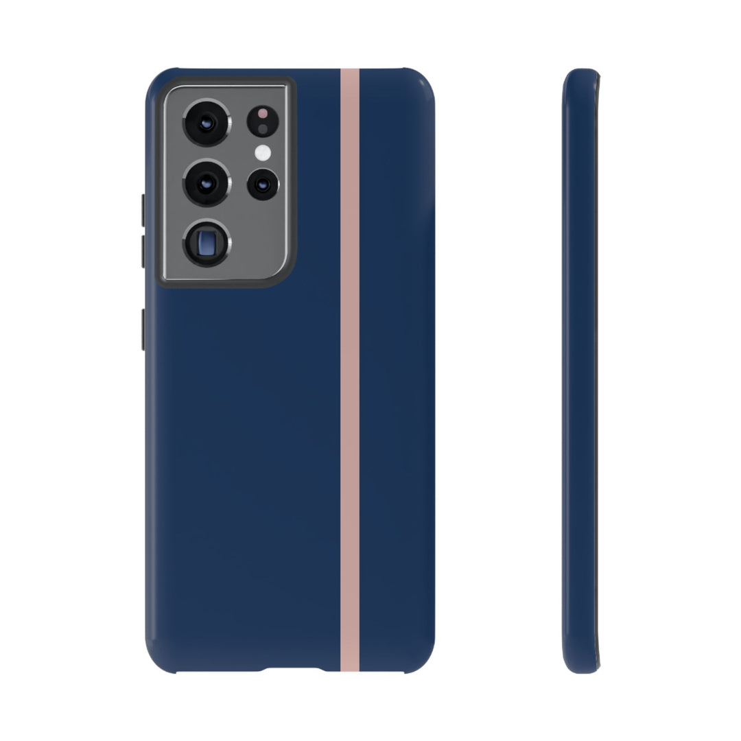 Tough Phone Case Navy Blue Orange Stripe iPhone 18 17 16 15 14 13 12 Pro Max Plus, Samsung Galaxy S26 S25 S24 Ultra Cute Preppy Sport - Studio40ParkLane
