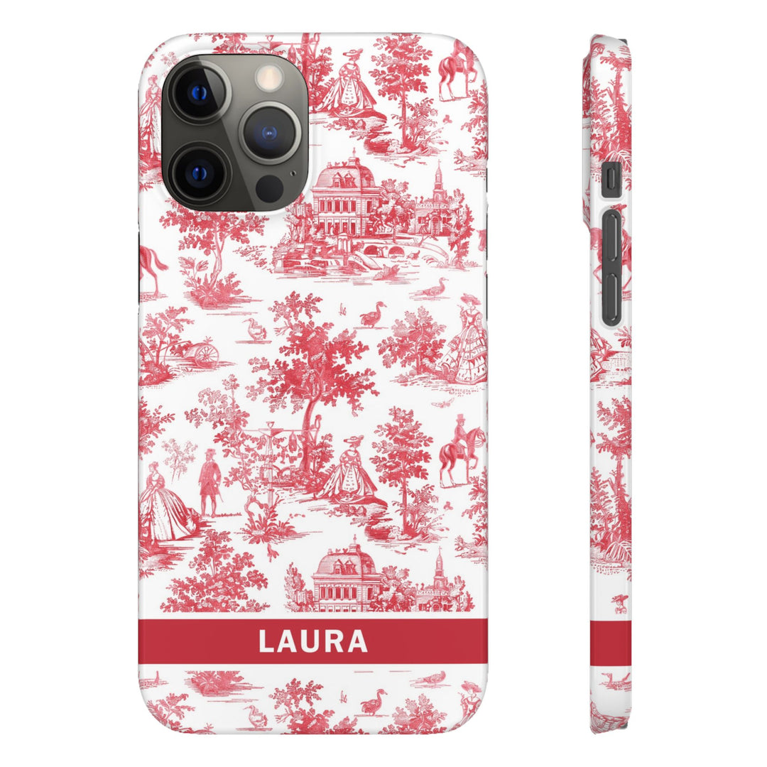 Snap French Toile Personalized Initial Custom Gift for Her Cute Phone Cases for Samsung S24, S23, S22, S21, S20, Plus and Ultra and Iphone, 16, 15, 14, 13, 12, 11. 10 - Studio40ParkLane