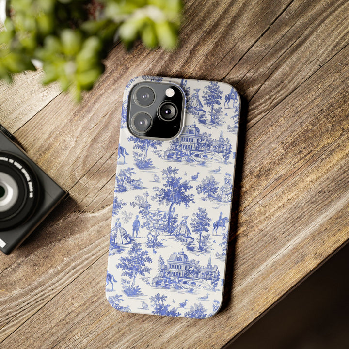 Slim Blue Vintage French Toile Cute Phone Cases for Iphone 16 Pro Max | iPhone 15 Case | iPhone 15 Pro Max Case, Iphone 14, Iphone 14 Pro Max, Iphone 13 12 11 8 7 - Studio40ParkLane