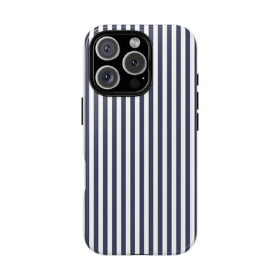 Tough Premium Navy Blue Stripes Phone Case Gift for Her - For Apple iPhone 16 Pro Max 16e iPhone 15 Pro iPhone Iphone 14 Plus 13 Pro 12 SE XR - Studio40ParkLane