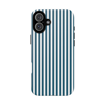 Tough Premium Teal Blue Stripes Phone Case Gift for Her - For Apple iPhone 16 Pro Max 16e iPhone 15 Pro iPhone Iphone 14 Plus 13 Pro 12 SE XR - Studio40ParkLane