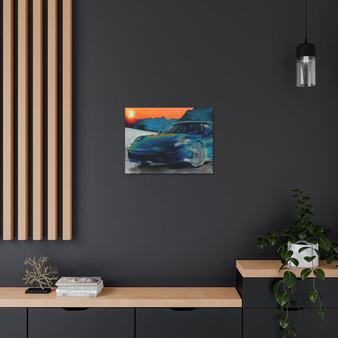 Porsche Wall Art on Canvas Print Gallery Wrapped - Gorgeous Porsche 911 Carrera Wall Art - Set in the mountains with a Sunset - Home Decor - Studio40ParkLane