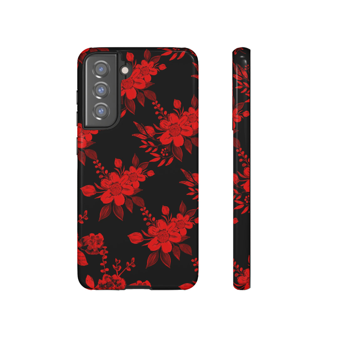 Cute Samsung Phone Case | Aesthetic Samsung Phone Case | Galaxy S23, S22, S21, S20 | Red Black Flowers, Protective Phone Case - Studio40ParkLane