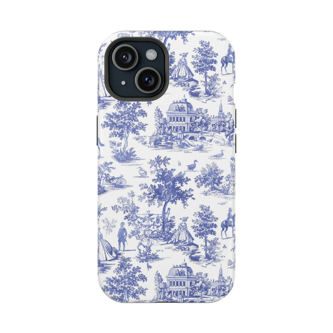 Blue Toile Magnetic Impact-Resistant Cute Phone Case for Iphone 16, iPhone 15 Pro Max Plus 14, 13, 12, 11 Gift for her - Studio40ParkLane