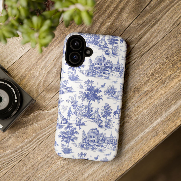French Toile Blue Coquette Tough Phone Case - For iPhone 17 Pro Max iPhone 16 Pro Case iPhone Iphone 15 Case 14 13 12 11 Cute Phone Case - Studio40ParkLane