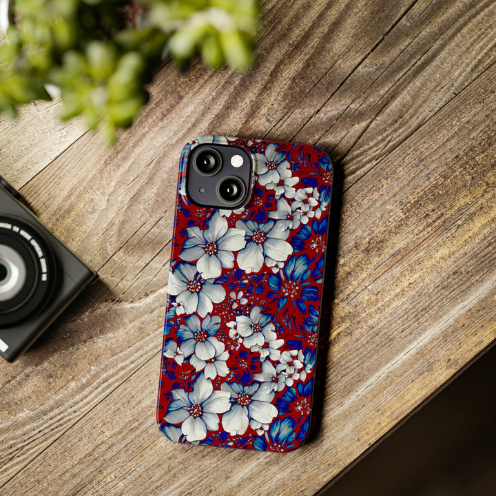 Slim Cute Phone Cases for Iphone - | iPhone 15 Case | iPhone 15 Pro Max Case, Iphone 14 Case, Iphone 14 Pro Max, Iphone 13, Red Blue Flowers - Studio40ParkLane