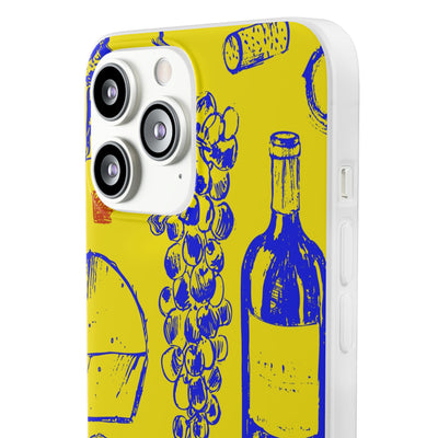 Cute Flexi Phone Cases, French Food Wine Yellow Blue, Compatible with Samsung Galaxy S23, Samsung S22, Samsung S21, Samsung S20, Galaxy S20 Ultra