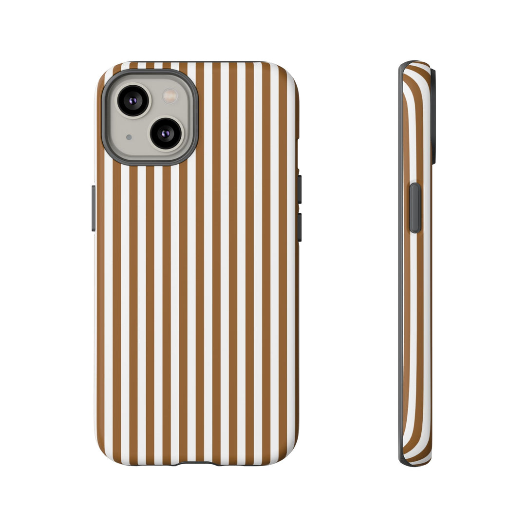Tough Premium Mocca Brown Stripes Phone Case Gift for Her - For Apple iPhone 16 Pro Max 16e iPhone 15 Pro iPhone Iphone 14 Plus 13 Pro 12 SE XR - Studio40ParkLane