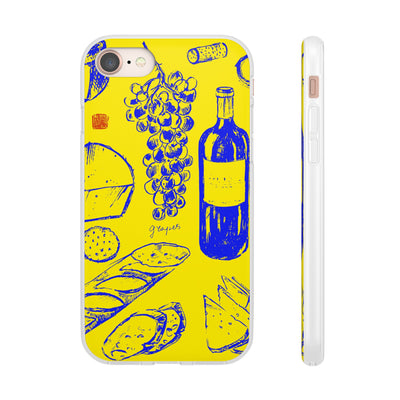 Cute Flexi Phone Cases, French Food Wine Yellow Blue, Compatible with Samsung Galaxy S23, Samsung S22, Samsung S21, Samsung S20, Galaxy S20 Ultra