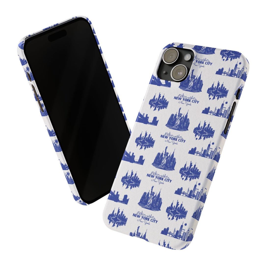 Slim New York Skyline Blue Collage Coquette Gift for Her Cute Phone Cases for Iphone 16 Pro Max | iPhone 15 Case | iPhone 15 Pro Max Case, Iphone 14, Iphone 14 Pro Max, Iphone 13 12 11 8 7 - Studio40ParkLane