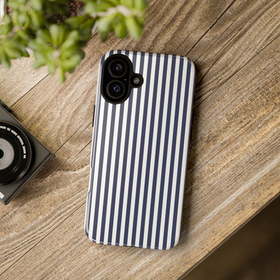 Tough Premium Navy Blue Stripes Phone Case Gift for Her - For Apple iPhone 16 Pro Max 16e iPhone 15 Pro iPhone Iphone 14 Plus 13 Pro 12 SE XR - Studio40ParkLane