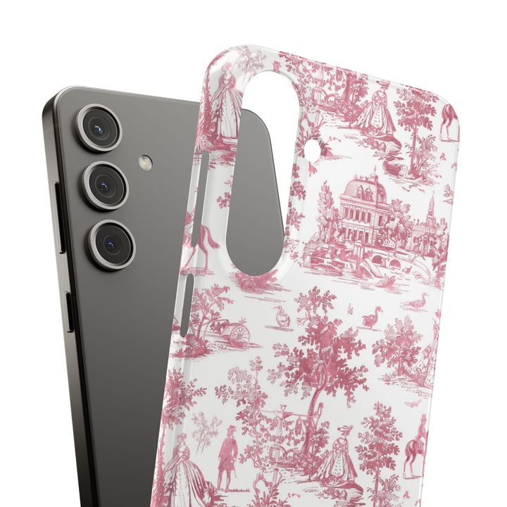 Sleek Snap Pink French Toile Cute Phone Case for iPhone 16 15 14 13 12 11 X Xs Max Xr Pro Plus Samsung Galaxy S24 S23 S22 S21 S20 Note Ultra
