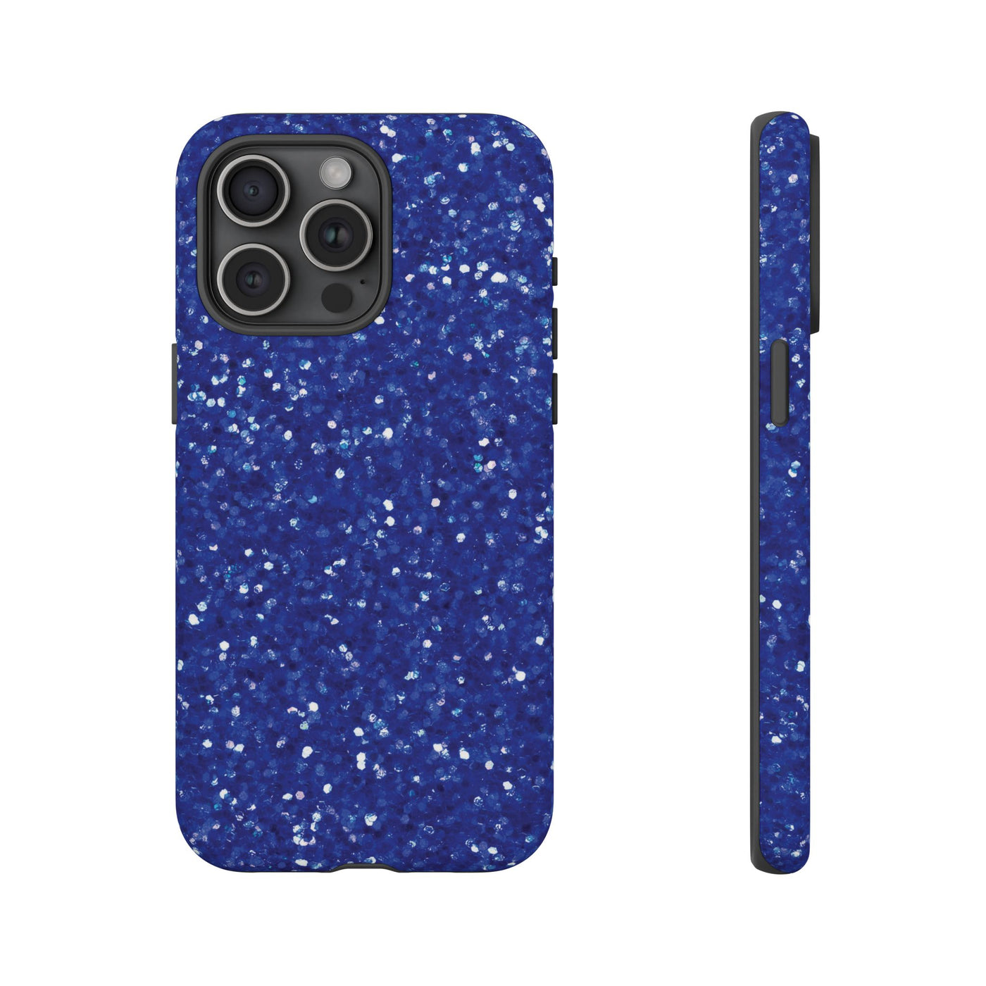 Chic Blue Faux Play on Glitter Effect Cute Phone Case, for IPhone 16 pro Max | Iphone 15, Iphone 14, IPhone 13 Case, 11 8 7, Samsung Galaxy S24, S23, S22, S21, 2 Layer Protection