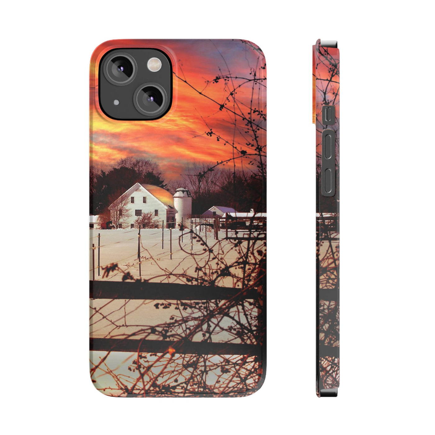 Slim Cute Phone Cases for Iphone - | iPhone 15 Case | iPhone 15 Pro Max Case, Iphone 14 Case, Iphone 14 Pro Max, Iphone 13, New England Winter Sunset