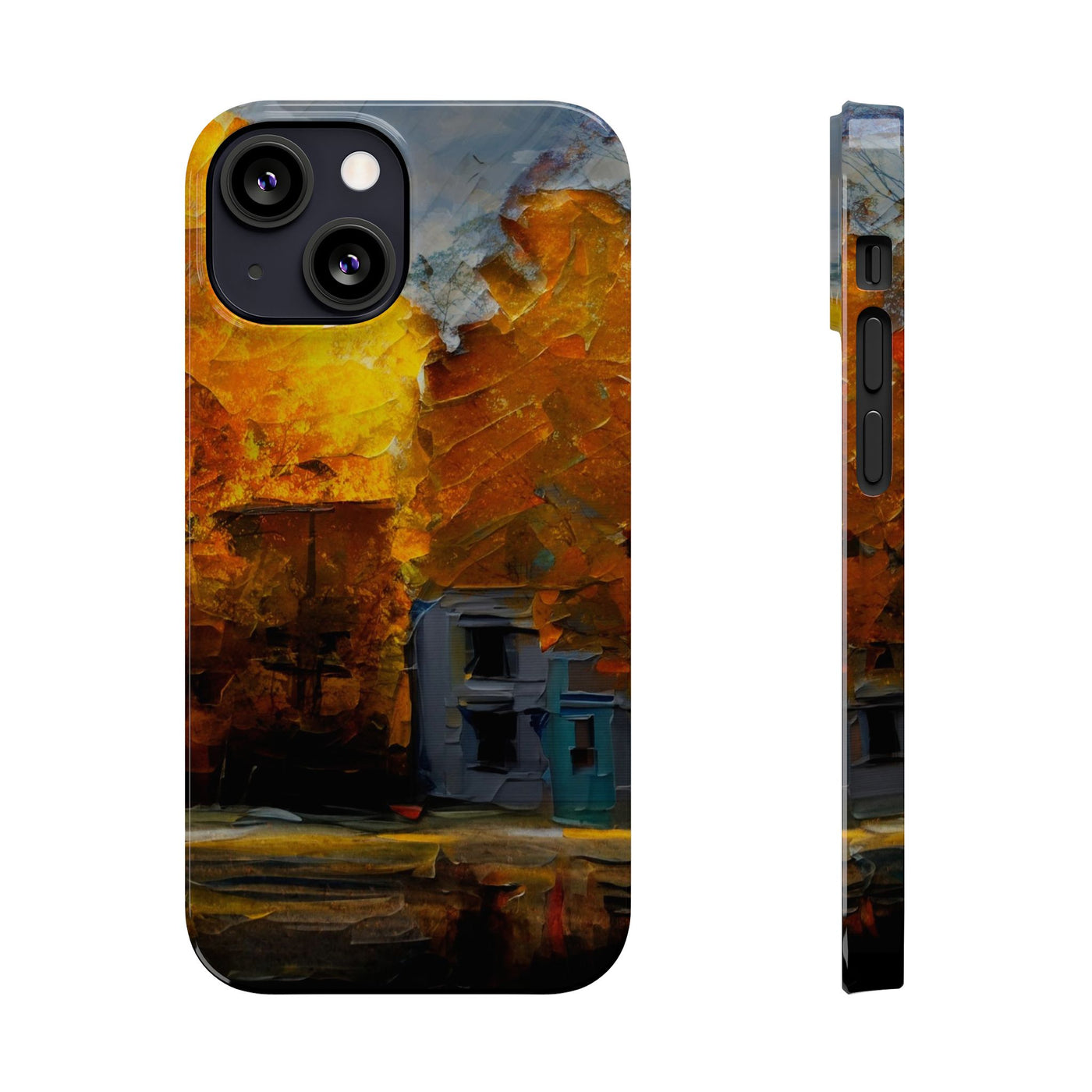 Slim Cute Phone Cases for Iphone - | iPhone 15 Case | iPhone 15 Pro Max Case, Iphone 14 Case, Iphone 14 Pro Max, Iphone 13, Fall Leaves Oil Paint Effect