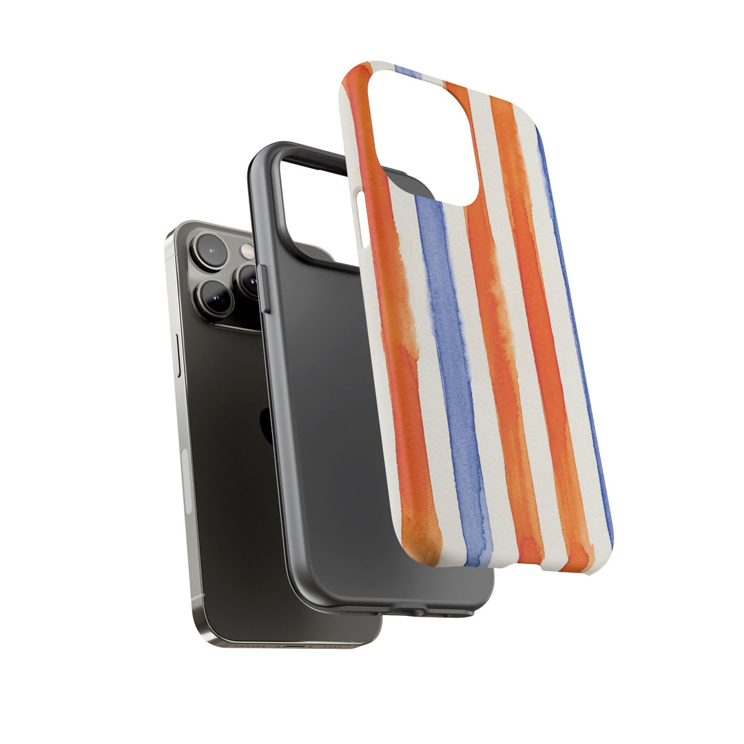 Tough Cute Blue Orange Stripes Phone Case, for IPhone 17 Pro Max | Iphone 17 Air, Iphone 16, IPhone 15, 14 13 12, Samsung Galaxy S26, S25, S24, S23 - Studio40ParkLane