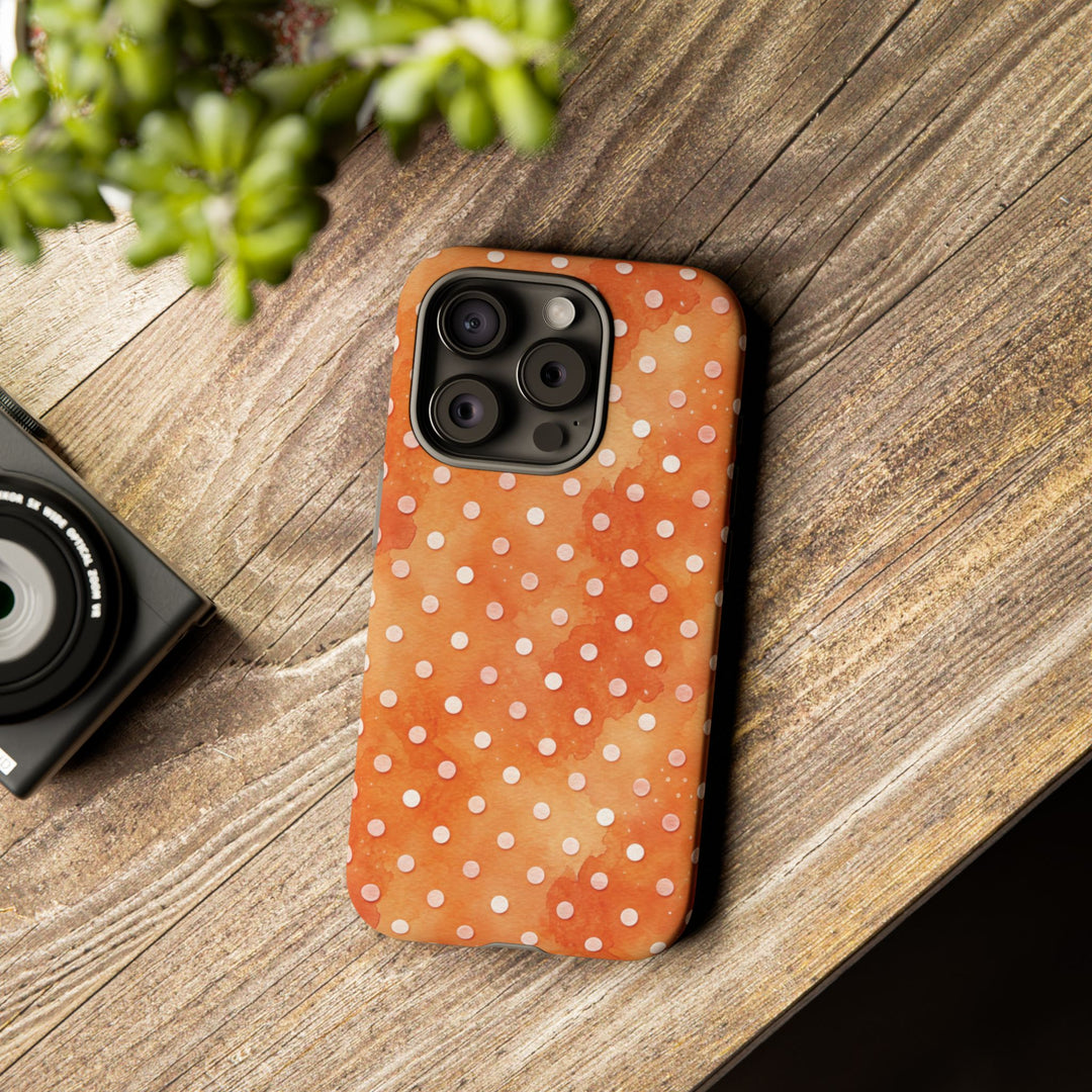 Aesthetic Tough Orange Polka Dots Watercolor Phone Case - For iPhone 17 Pro Max iPhone 16 Pro iPhone 15 Iphone 14 Plus 13 Pro 12 11 10 XR - Studio40ParkLane