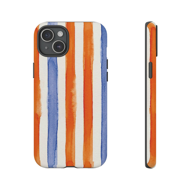 Tough Cute Blue Orange Stripes Phone Case, for IPhone 17 Pro Max | Iphone 17 Air, Iphone 16, IPhone 15, 14 13 12, Samsung Galaxy S26, S25, S24, S23 - Studio40ParkLane