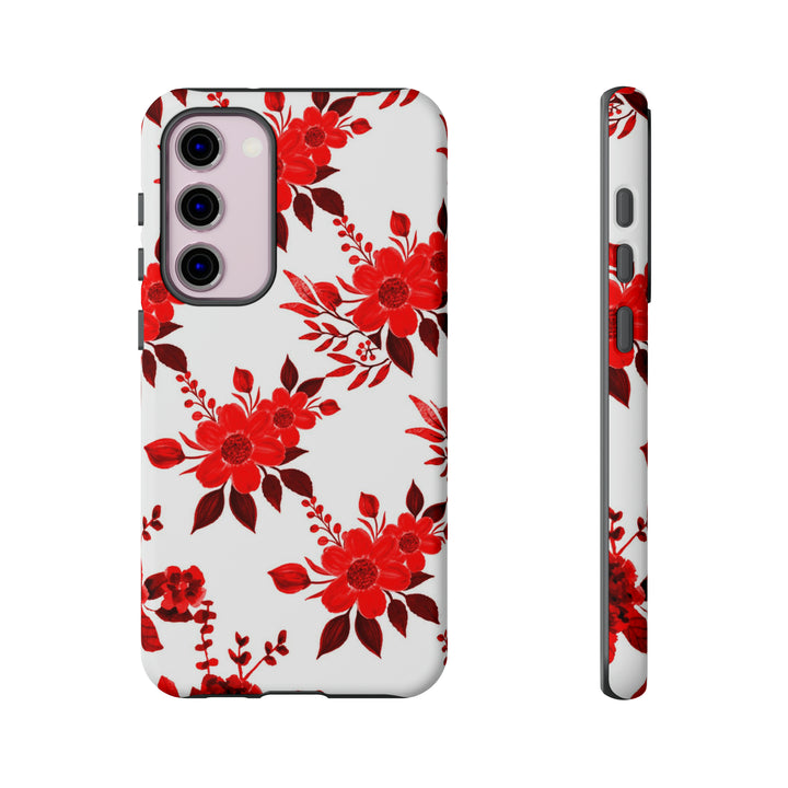 Cute Samsung Phone Case | Aesthetic Samsung Phone Case | Galaxy S23, S22, S21, S20 | Red White Flowers, Protective Phone Case - Studio40ParkLane