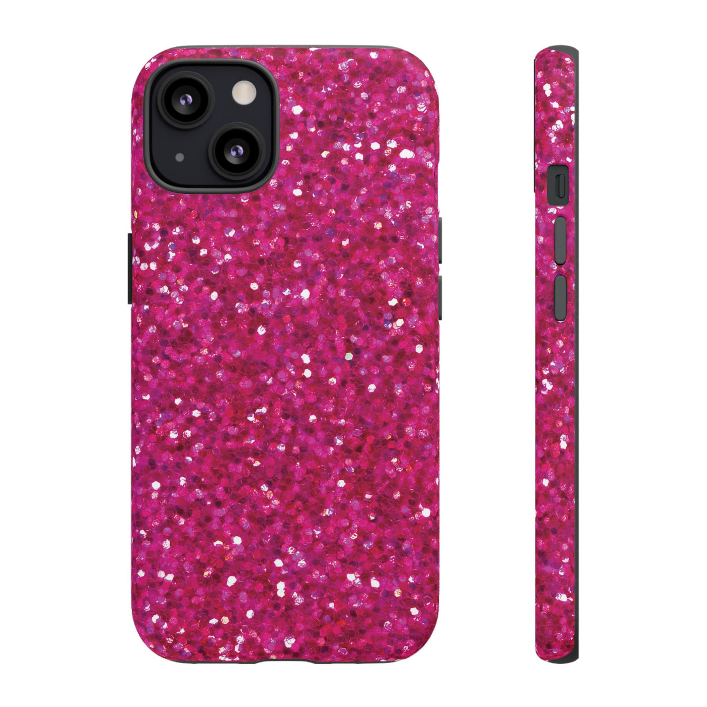 Chic Pink Faux Play on Glitter Effect Cute Phone Case, for IPhone 16 pro Max | Iphone 15, Iphone 14, IPhone 13 Case, 11 8 7, Samsung Galaxy S24, S23, S22, S21, 2 Layer Protection