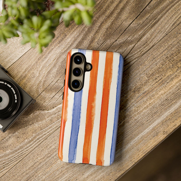 Tough Cute Blue Orange Stripes Phone Case, for IPhone 17 Pro Max | Iphone 17 Air, Iphone 16, IPhone 15, 14 13 12, Samsung Galaxy S26, S25, S24, S23 - Studio40ParkLane