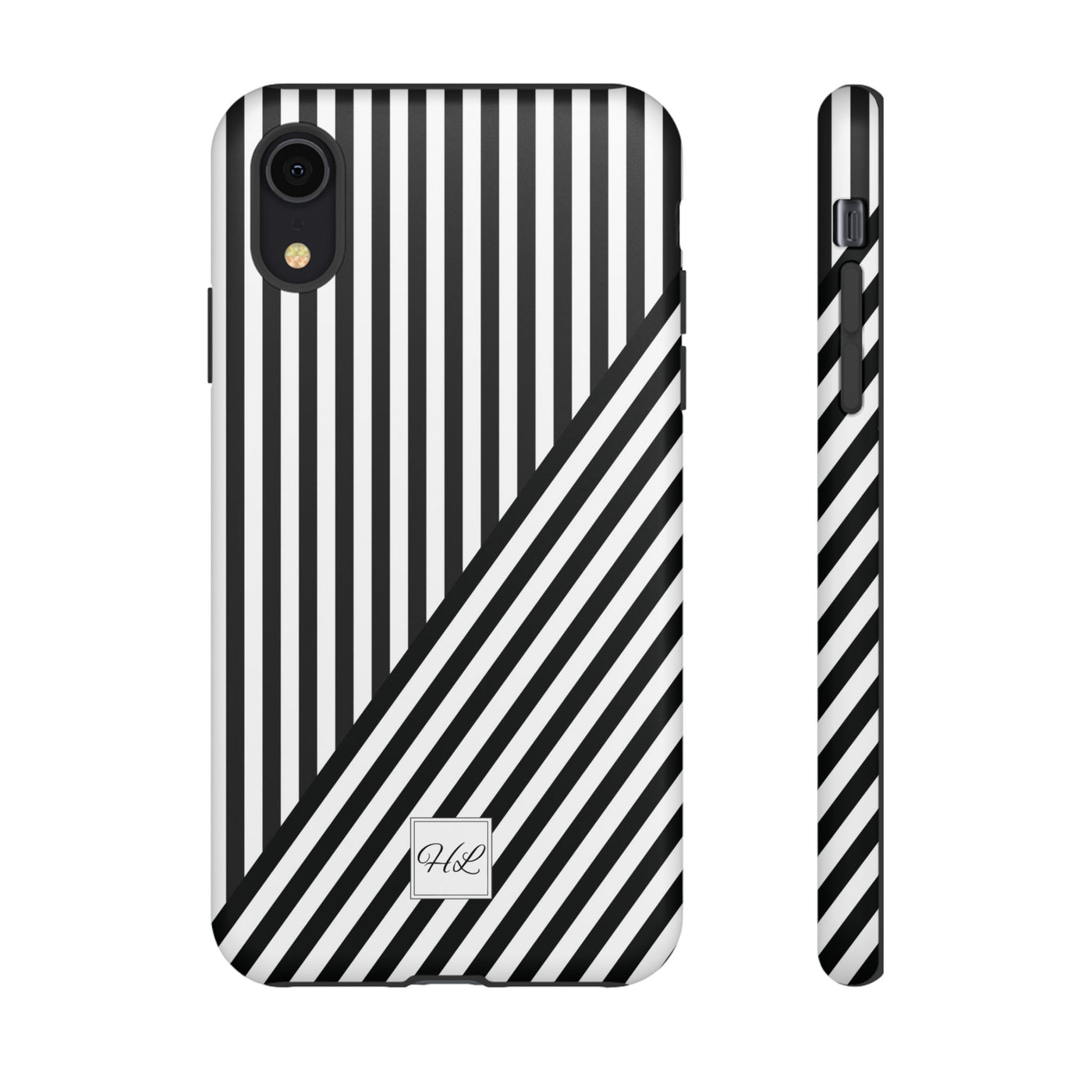 Custom Personalized Aesthetic Stripes Black White Tough Phone Case - For iPhone 17 Pro Max iPhone 16 Pro iPhone 15 Iphone 14 Plus 13 12 11 - Studio40ParkLane