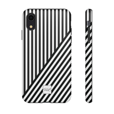Custom Personalized Aesthetic Stripes Black White Tough Phone Case - For iPhone 17 Pro Max iPhone 16 Pro iPhone 15 Iphone 14 Plus 13 12 11 - Studio40ParkLane