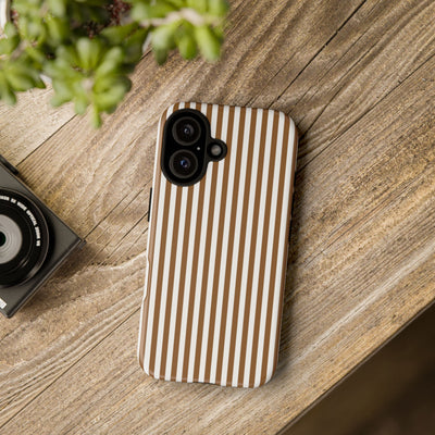 Tough Premium Mocca Brown Stripes Phone Case Gift for Her - For Apple iPhone 16 Pro Max 16e iPhone 15 Pro iPhone Iphone 14 Plus 13 Pro 12 SE XR - Studio40ParkLane