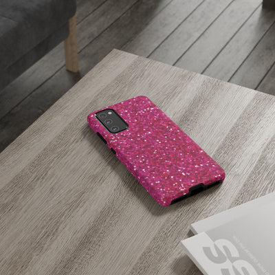 Chic Pink Faux Play on Glitter Effect Cute Phone Case, for IPhone 16 pro Max | Iphone 15, Iphone 14, IPhone 13 Case, 11 8 7, Samsung Galaxy S24, S23, S22, S21, 2 Layer Protection