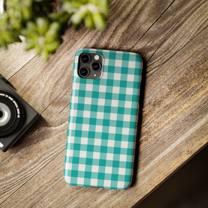 Slim Turquoise Gingham Gift for Her Cute Phone Cases for Iphone 16 Pro Max | iPhone 15 Case | iPhone 15 Pro Max Case, Iphone 14, 13, 12, 11, 10, 8, 7 - Studio40ParkLane