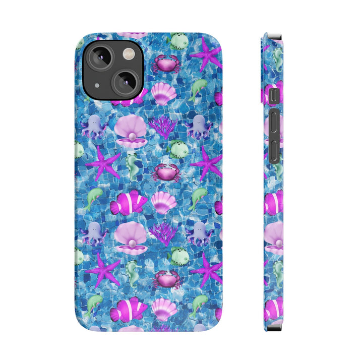 Slim Cute Phone Cases for Iphone - | iPhone 15 Case | iPhone 15 Pro Max Case, Iphone 14 Case, Iphone 14 Pro Max, Iphone 13, Blue Pink Under Sea - Studio40ParkLane
