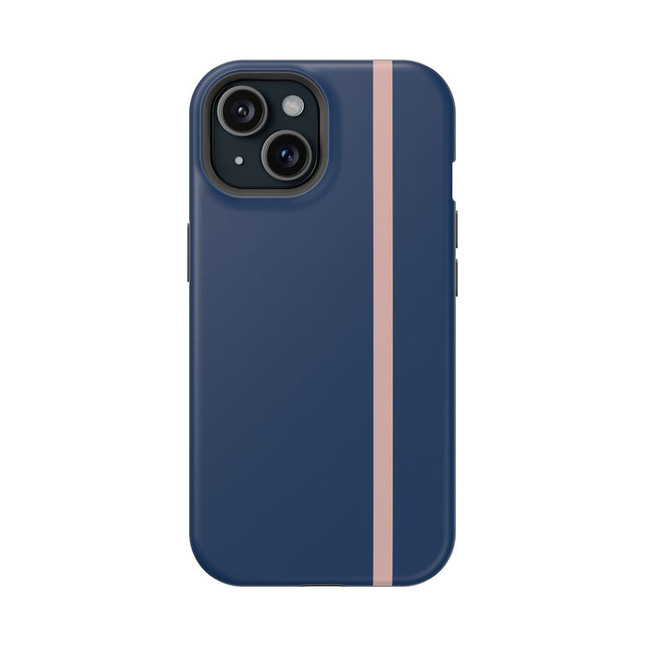 MagSafe Navy Blue Blush Pink Stripe Tough Phone Case iPhone 18 17 16 15 14 13 Pro Max Samsung Galaxy S26 Dual Layer Modern Luxury Cover - Studio40ParkLane