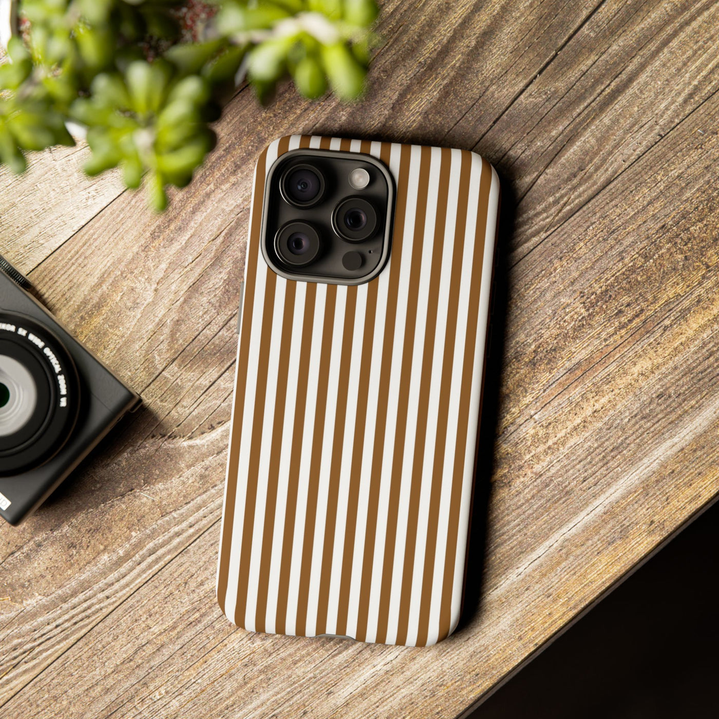 Tough Premium Mocca Brown Stripes Phone Case Gift for Her - For Apple iPhone 16 Pro Max 16e iPhone 15 Pro iPhone Iphone 14 Plus 13 Pro 12 SE XR - Studio40ParkLane