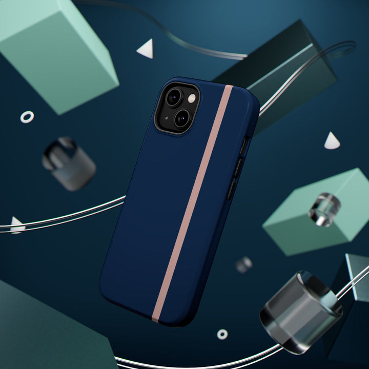 MagSafe Navy Blue Blush Pink Stripe Tough Phone Case iPhone 18 17 16 15 14 13 Pro Max Samsung Galaxy S26 Dual Layer Modern Luxury Cover - Studio40ParkLane