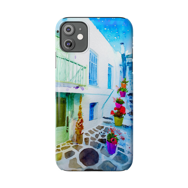 Slim Cute Phone Cases for Iphone | iPhone 15 Case | iPhone 15 Pro Max Case, Iphone 14, Iphone 14 Pro Max, Iphone 13, Colorful Greek Alley Watercolor - Studio40ParkLane