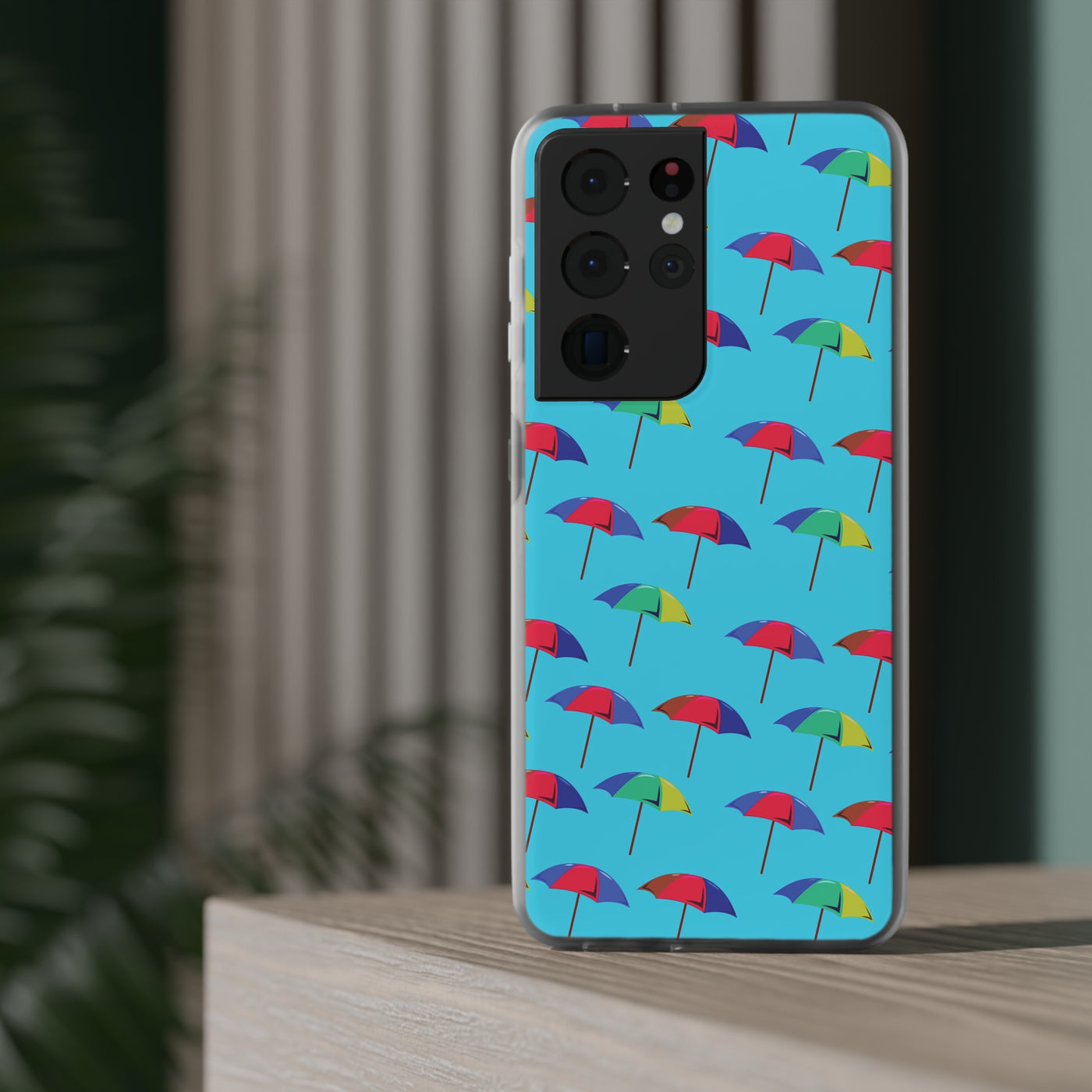 Cute Flexi Samsung Phone Cases, Colorful Beach Parasol Blue Galaxy S23 Phone Case, Samsung S22 Case, Samsung S21 Case, S20 Plus