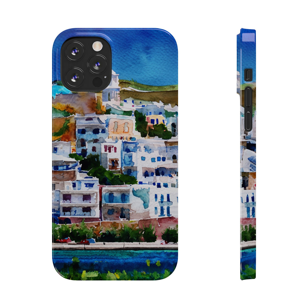 Slim Cute Phone Cases for Iphone | iPhone 15 Case | iPhone 15 Pro Max Case, Iphone 14, Iphone 14 Pro Max, Iphone 13, Colorful Greek House Watercolor - Studio40ParkLane