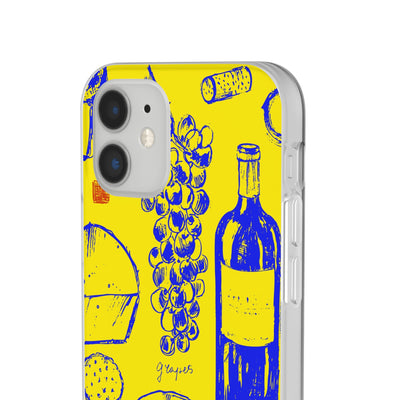 Cute Flexi Phone Cases, French Food Wine Yellow Blue, Compatible with Samsung Galaxy S23, Samsung S22, Samsung S21, Samsung S20, Galaxy S20 Ultra