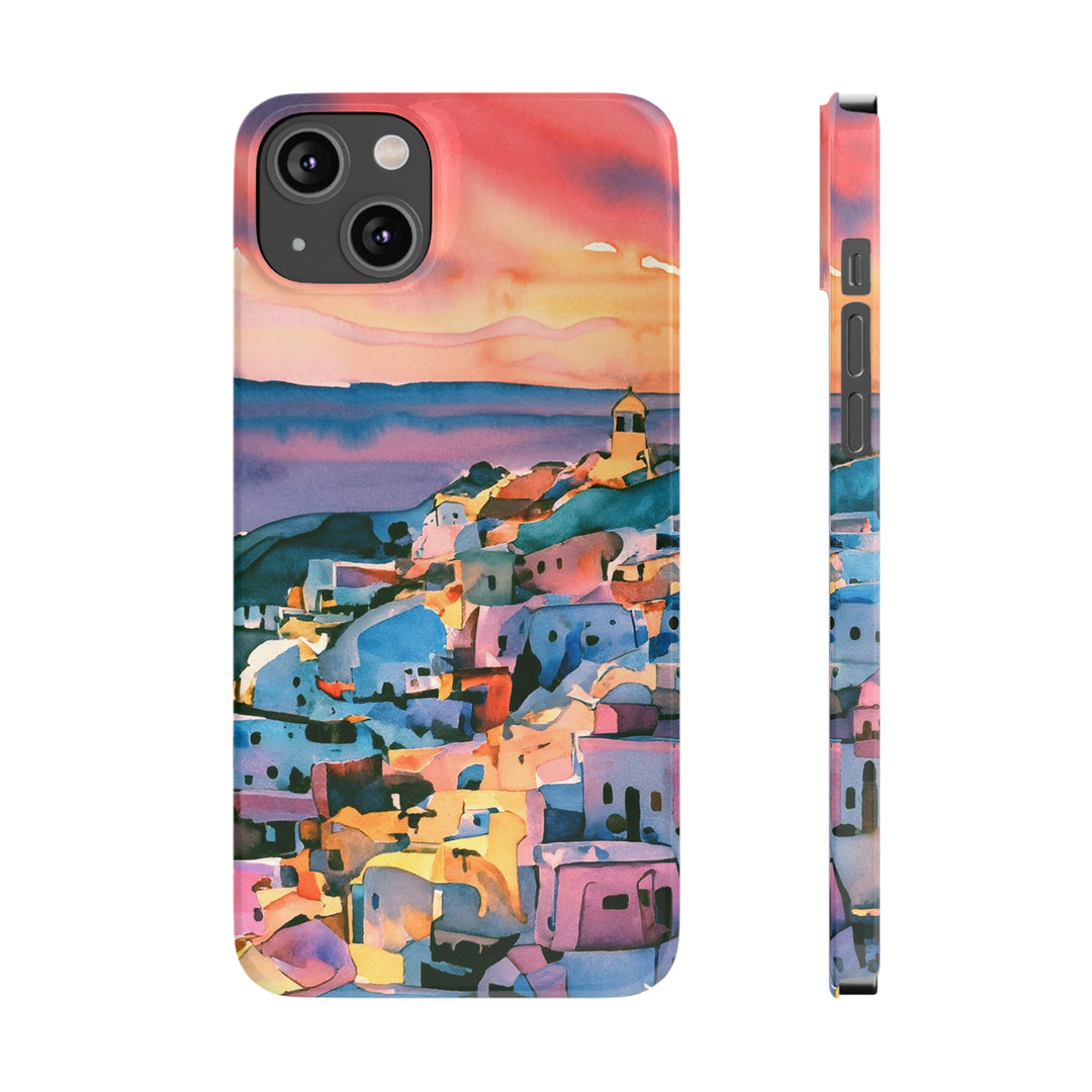 Slim Cute Phone Cases for Iphone | iPhone 15 Case | iPhone 15 Pro Max Case, Iphone 14, Iphone 14 Pro Max, Iphone 13, Colorful Greek House Watercolor - Studio40ParkLane