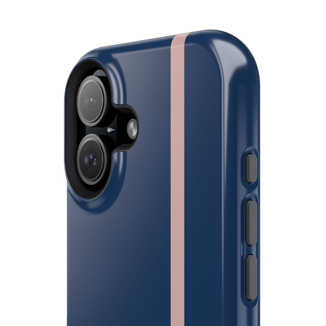 MagSafe Navy Blue Blush Pink Stripe Tough Phone Case iPhone 18 17 16 15 14 13 Pro Max Samsung Galaxy S26 Dual Layer Modern Luxury Cover - Studio40ParkLane