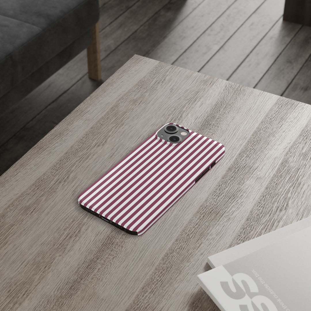 Slim Claret Red Striped Cute Phone Case for Iphone 16 - | iPhone 15 Pro Max Case | iPhone 14 Case Iphone 13 12 11 10 9 8 7 XS X Gift for Her - Studio40ParkLane