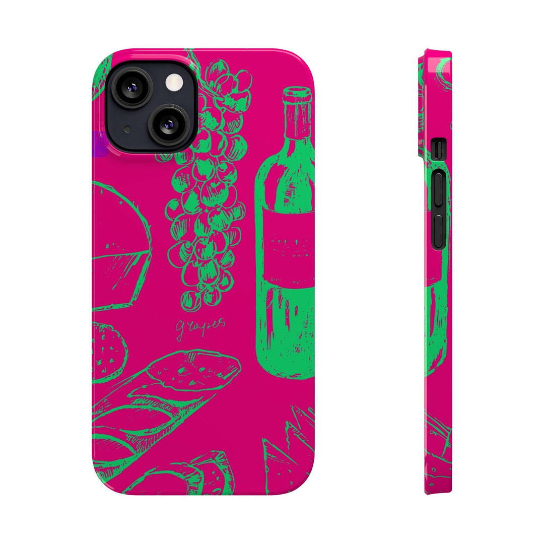 Slim French Food Wine Pink Green Cute Phone Cases for Iphone | iPhone 15 Case | iPhone 15 Pro Max Case, Iphone 14, Iphone 14 Pro Max, Iphone 13, - Studio40ParkLane