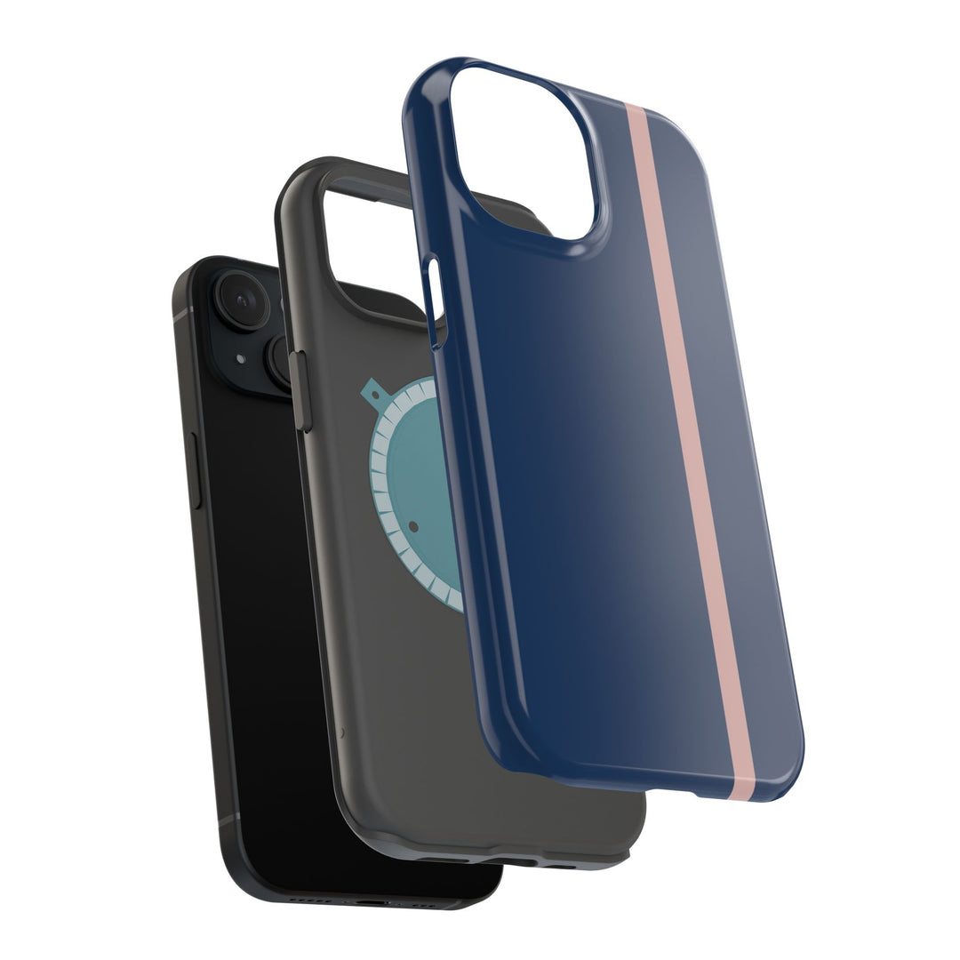 MagSafe Navy Blue Blush Pink Stripe Tough Phone Case iPhone 18 17 16 15 14 13 Pro Max Samsung Galaxy S26 Dual Layer Modern Luxury Cover - Studio40ParkLane