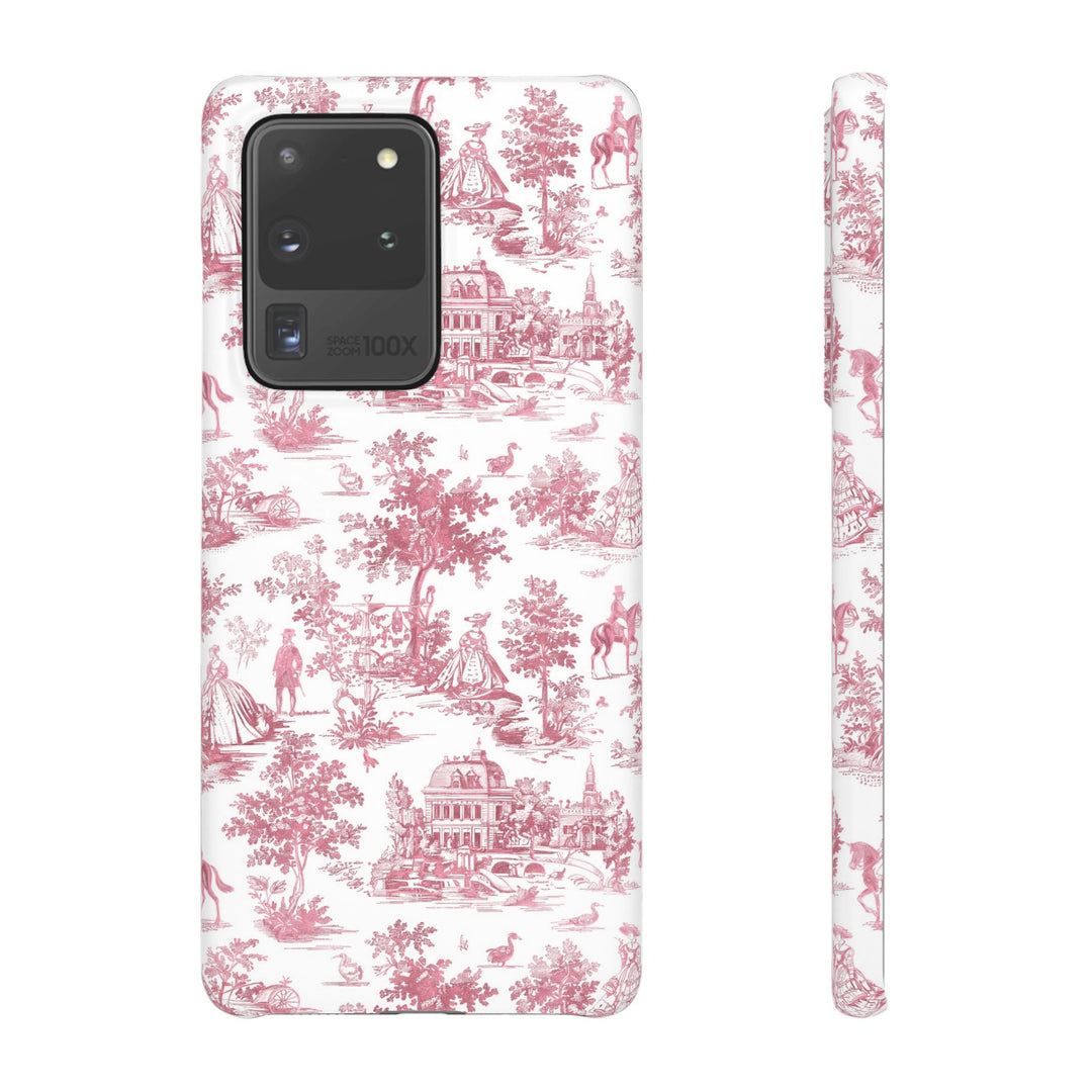 Sleek Snap Pink French Toile Cute Phone Case for iPhone 16 15 14 13 12 11 X Xs Max Xr Pro Plus Samsung Galaxy S24 S23 S22 S21 S20 Note Ultra
