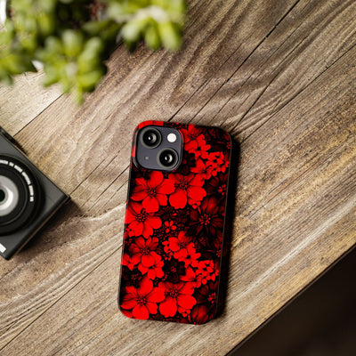 Slim Cute iPhone Cases - | iPhone 15 Case | iPhone 15 Pro Max Case, Iphone 14 Case, Iphone 14 Pro Max, Iphone 13, Red Black Flowers